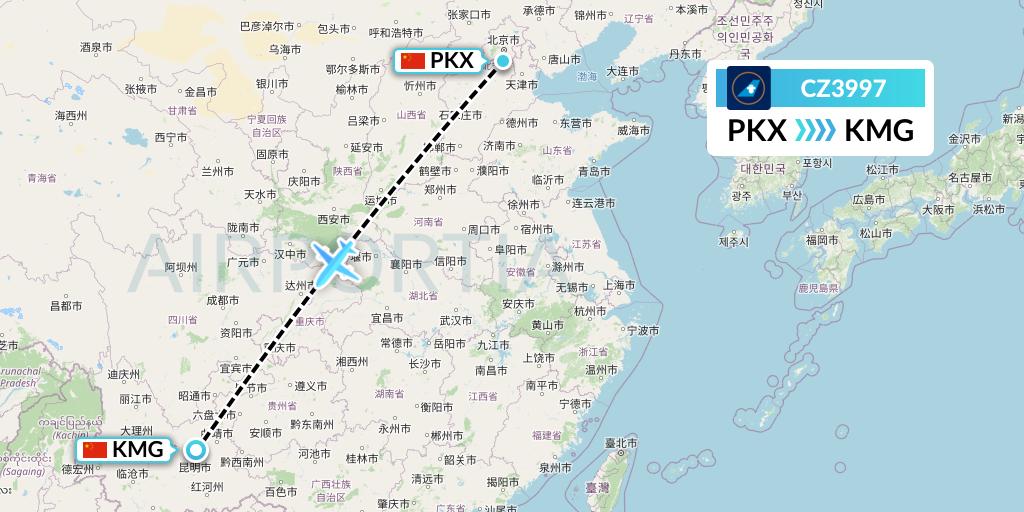 CZ3997 China Southern Airlines Flight Map: Beijing to Kunming
