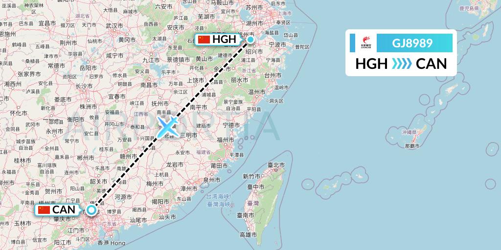 GJ8989 Loong Airlines Flight Map: Hangzhou to Guangzhou