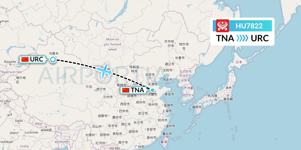HU7822 Hainan Airlines Flight Map: Jinan to Urumqi
