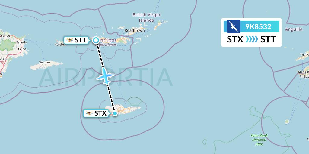 9K8532 Cape Air Flight Map: St. Croix to St. Thomas