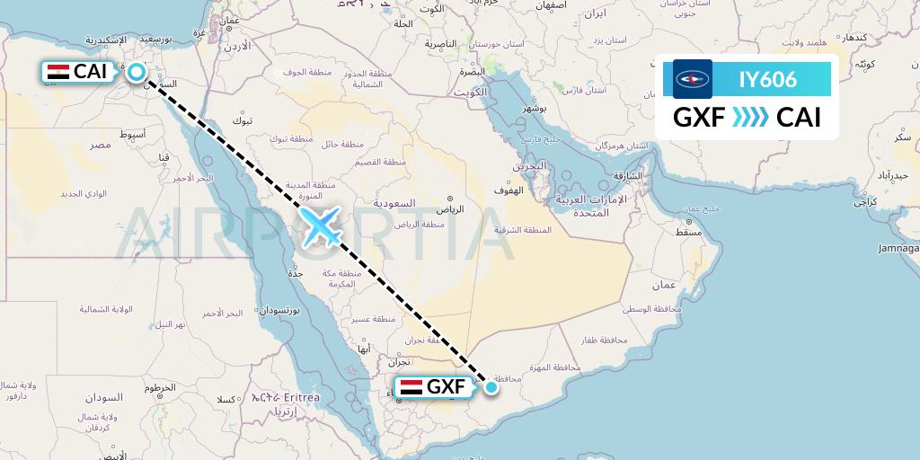 IY606 Yemenia Flight Map: Sayun to Cairo
