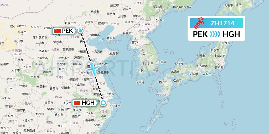 ZH1714 Shenzhen Airlines Flight Map: Beijing to Hangzhou