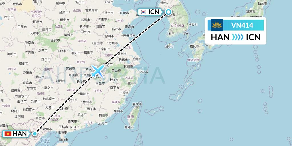 VN414 Vietnam Airlines Flight Map: Hanoi to Seoul