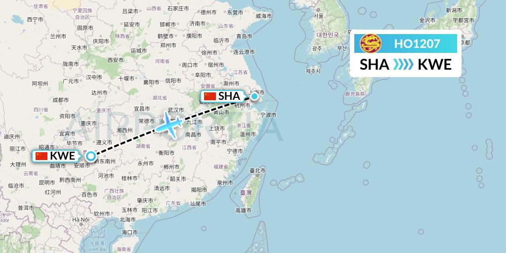 HO1207 Juneyao Airlines Flight Map: Shanghai to Guiyang