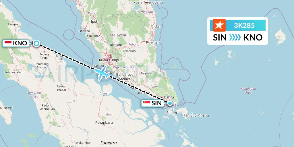3K285 Jetstar Asia Flight Map: Singapore to Medan