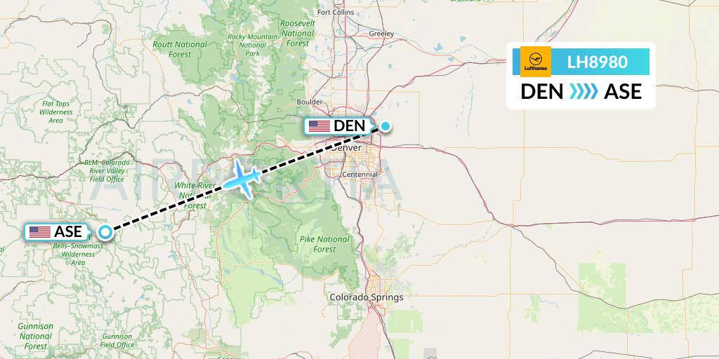 LH8980 Lufthansa Flight Map: Denver to Aspen