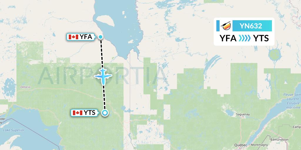 YN632 Air Creebec Flight Map: Fort Albany to Timmins