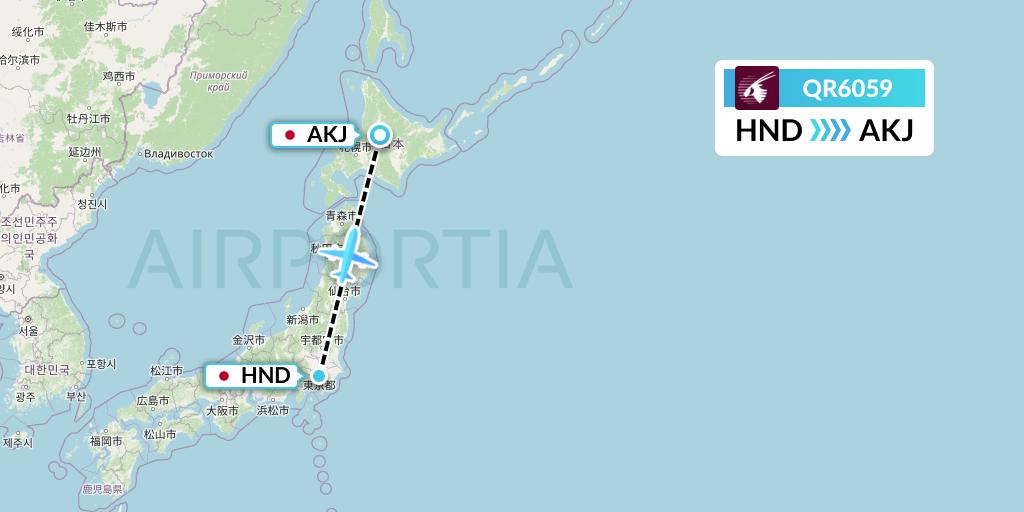 QR6059 Qatar Airways Flight Map: Tokyo to Asahikawa