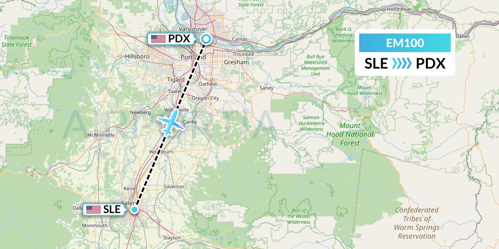 EM100 Empire Airlines Flight Map: Salem to Portland