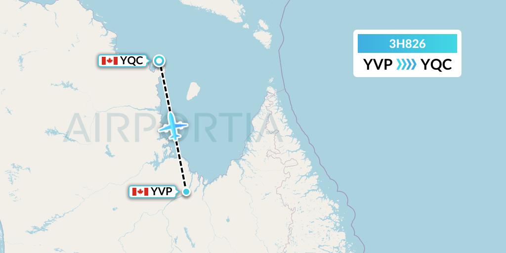 3H826 Air Inuit Flight Map: Kuujjuaq to Quaqtaq