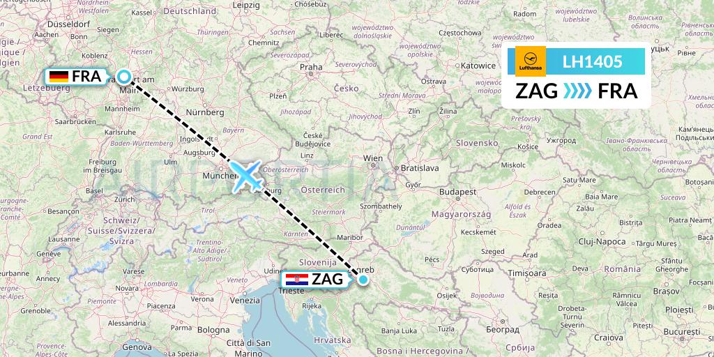 LH1405 Lufthansa Flight Map: Zagreb to Frankfurt