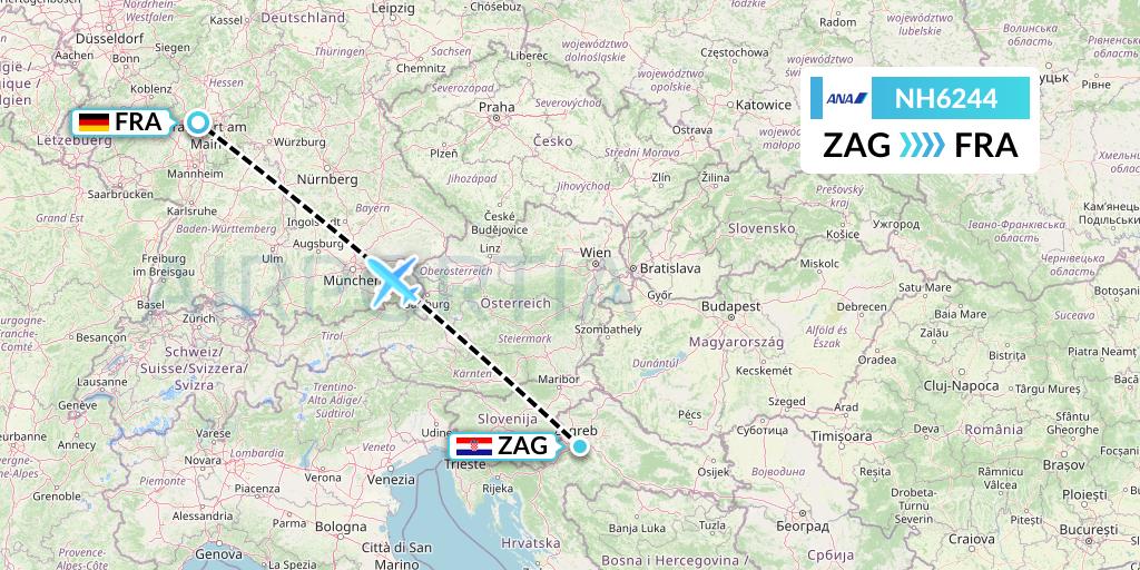 NH6244 All Nippon Airways Flight Map: Zagreb to Frankfurt