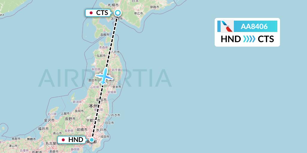 AA8406 American Airlines Flight Map: Tokyo to Sapporo