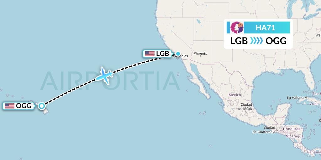 HA71 Hawaiian Airlines Flight Map: Long Beach to Kahului