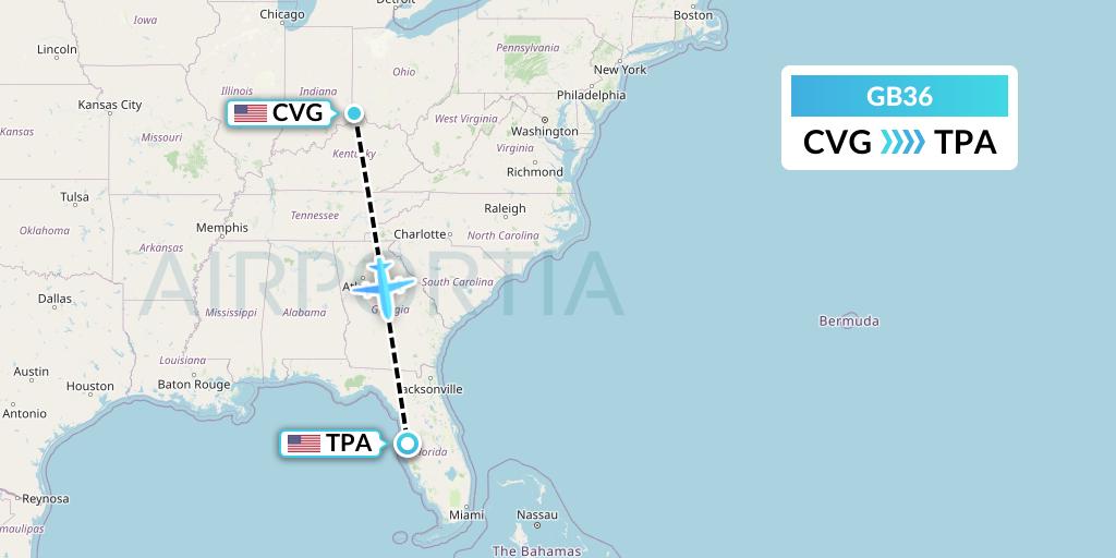 GB36 ABX Air Flight Map: Cincinnati to Tampa