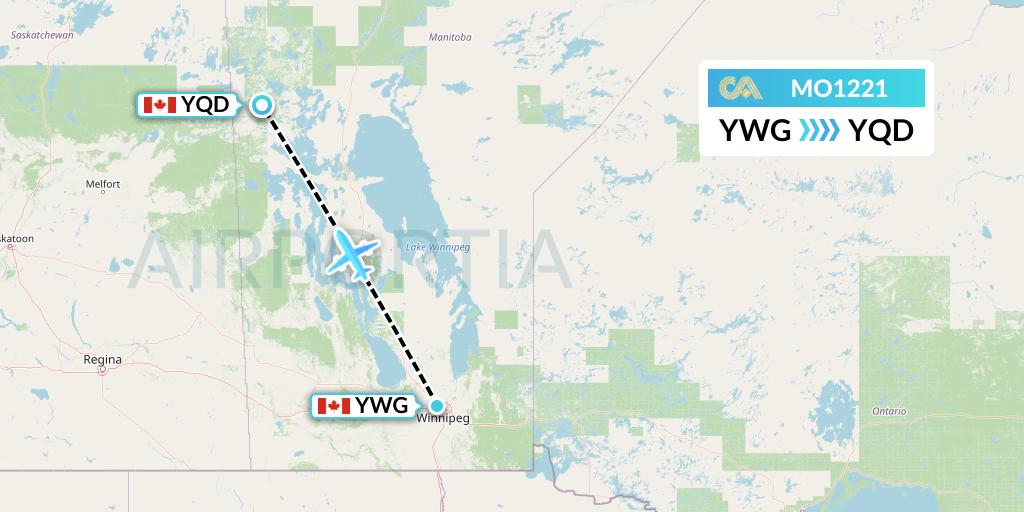 MO1221 Calm Air Flight Map: Winnipeg to The Pas