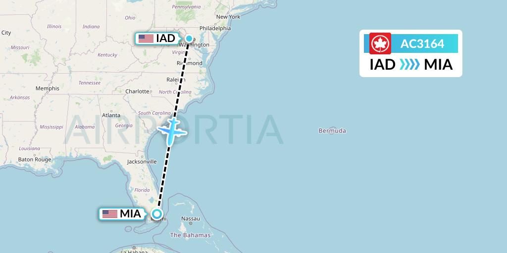 AC3164 Air Canada Flight Map: Washington to Miami