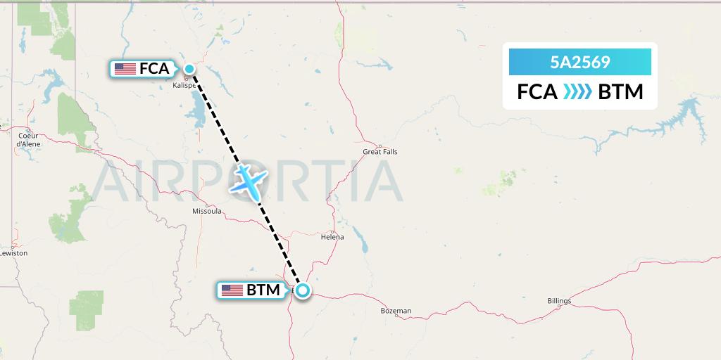 5A2569 Alpine Air Express Flight Map: Kalispell to Butte
