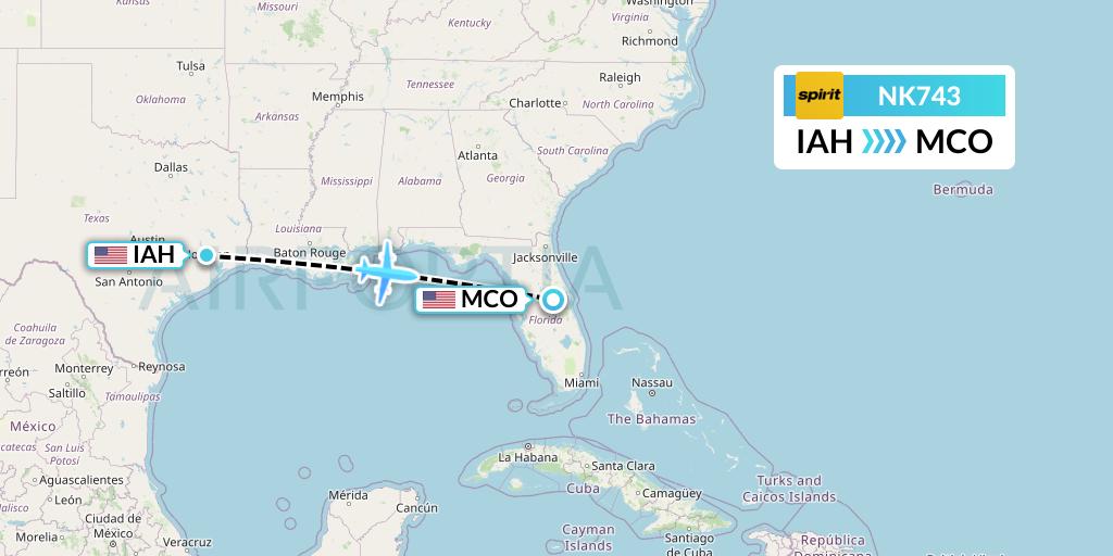 NK743 Spirit Airlines Flight Map: Houston to Orlando