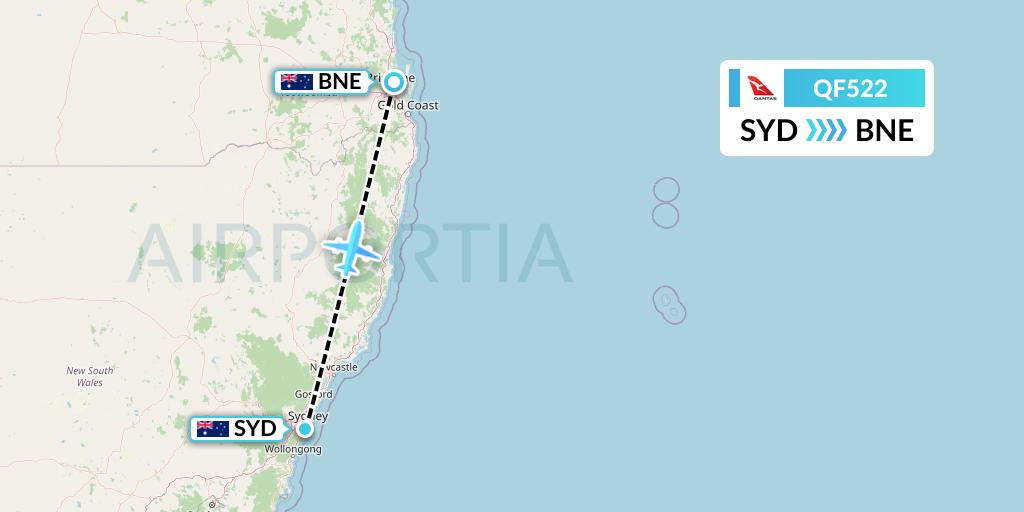 QF522 Qantas Flight Map: Sydney to Brisbane