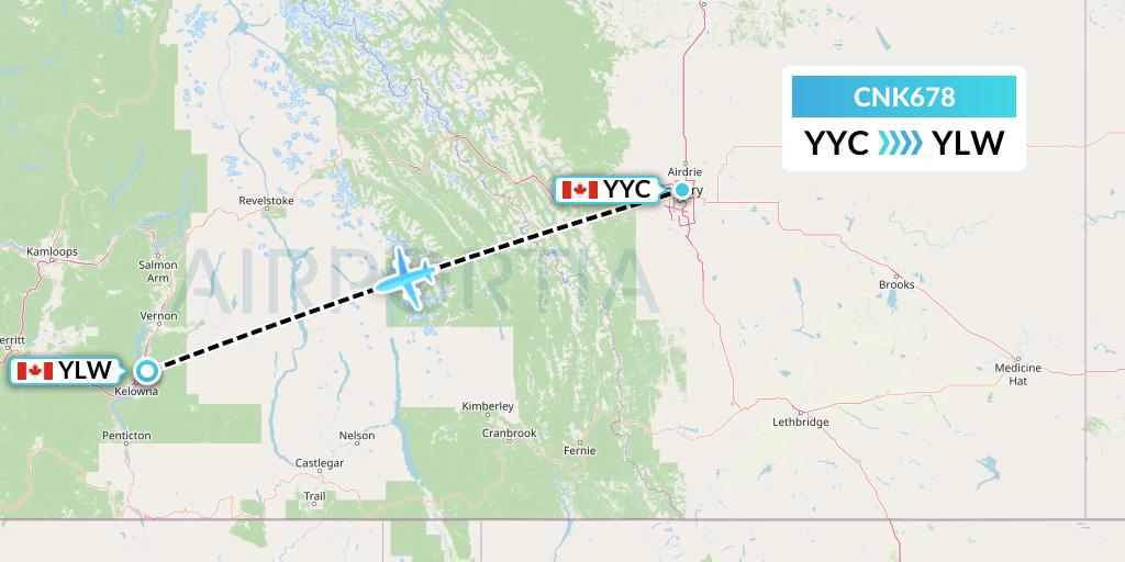 CNK678 Sunwest Aviation Flight Map: Calgary to Kelowna