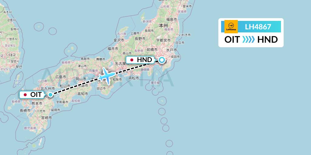 LH4867 Lufthansa Flight Map: Oita to Tokyo