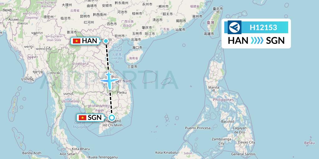 H12153 Hahn Air Systems Flight Map: Hanoi to Ho Chi Minh City