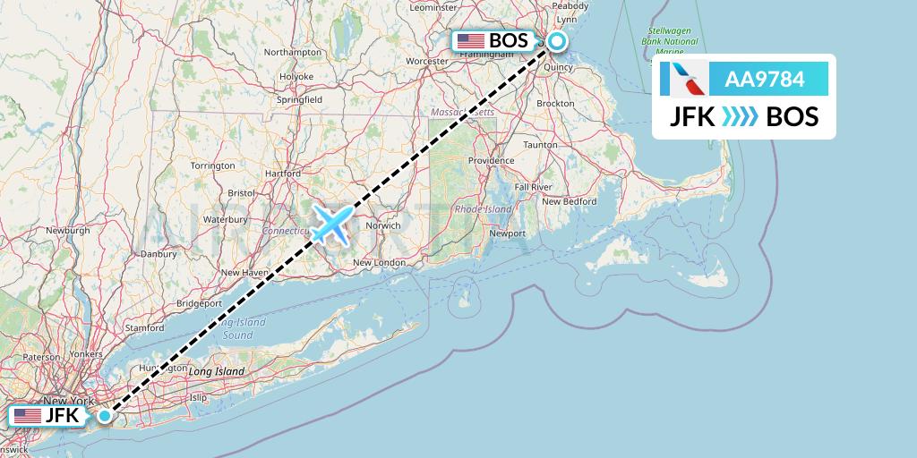 AA9784 American Airlines Flight Map: New York to Boston