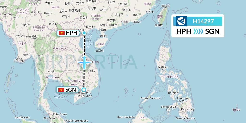 H14297 Hahn Air Systems Flight Map: Haiphong to Ho Chi Minh City