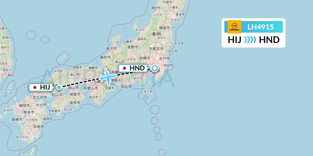 LH4915 Lufthansa Flight Map: Hiroshima to Tokyo