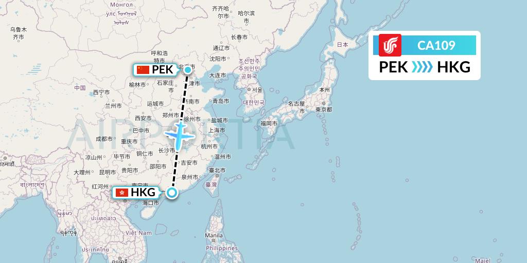 CA109 Air China Flight Map: Beijing to Hong Kong