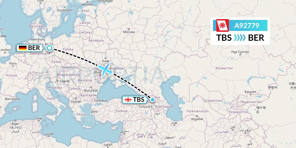 A92779 Georgian Airways Flight Map: Tbilisi to Berlin
