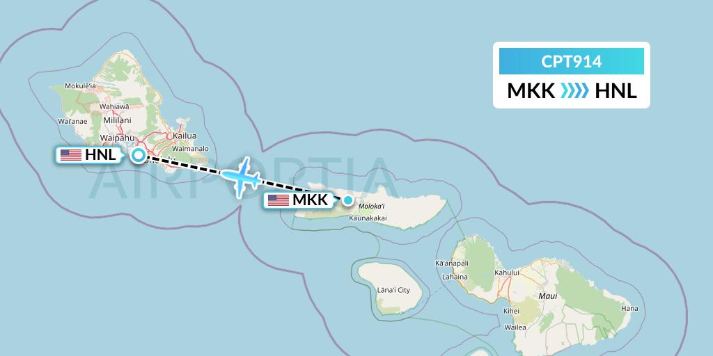 CPT914 Corporate Air Flight Map: Kaunakakai to Honolulu
