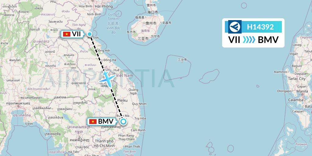 H14392 Hahn Air Systems Flight Map: Vinh to Buon Ma Thuot