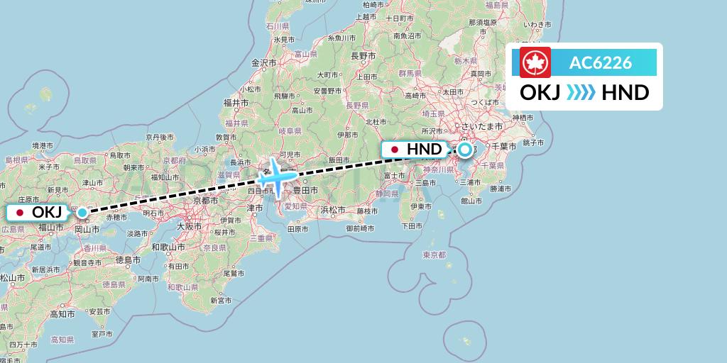 AC6226 Air Canada Flight Map: Okayama to Tokyo