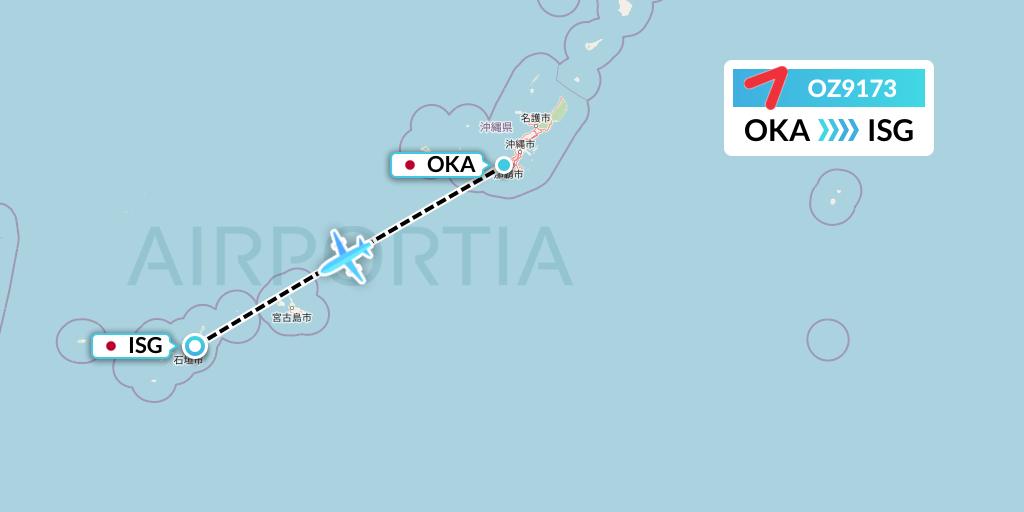 OZ9173 Asiana Airlines Flight Map: Naha to Ishigaki