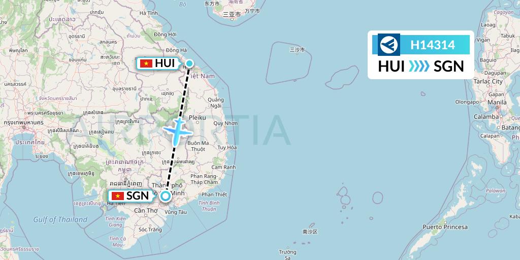 H14314 Hahn Air Systems Flight Map: Hue to Ho Chi Minh City