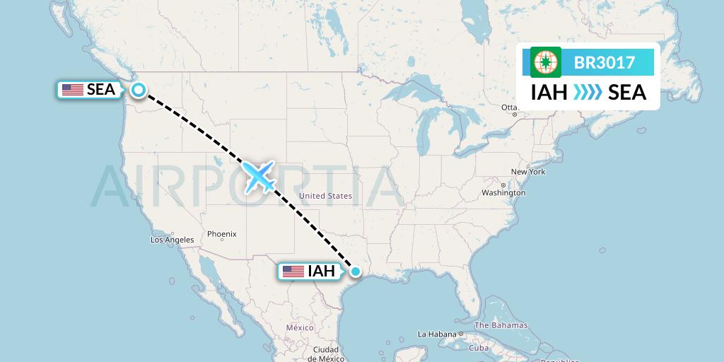 BR3017 EVA Air Flight Map: Houston to Seattle