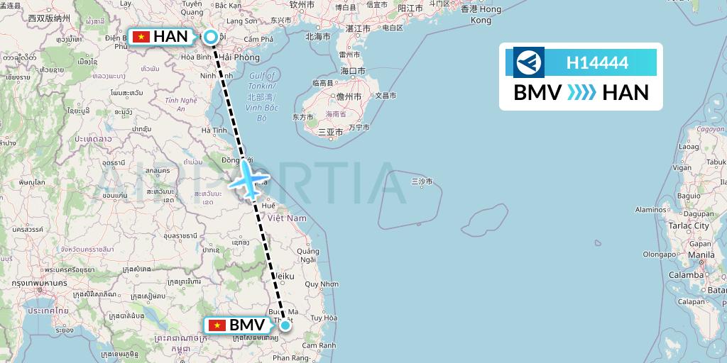 H14444 Hahn Air Systems Flight Map: Buon Ma Thuot to Hanoi