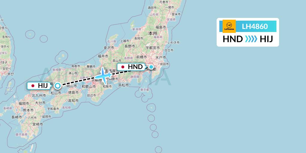 LH4860 Lufthansa Flight Map: Tokyo to Hiroshima