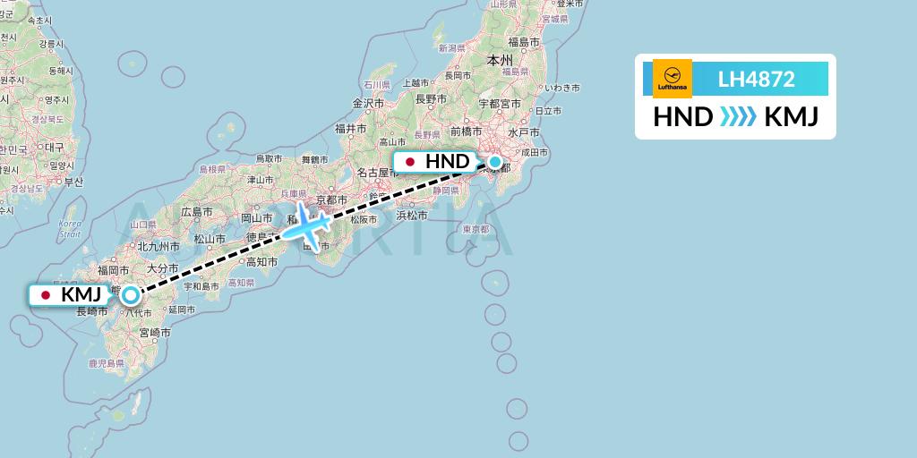 LH4872 Lufthansa Flight Map: Tokyo to Kumamoto