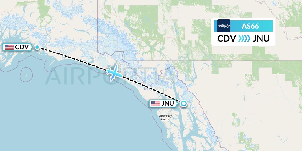 AS66 Alaska Airlines Flight Map: Cordova to Juneau
