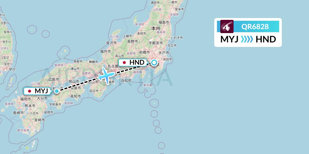 QR6828 Qatar Airways Flight Map: Matsuyama to Tokyo