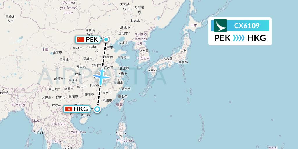 CX6109 Cathay Pacific Flight Map: Beijing to Hong Kong