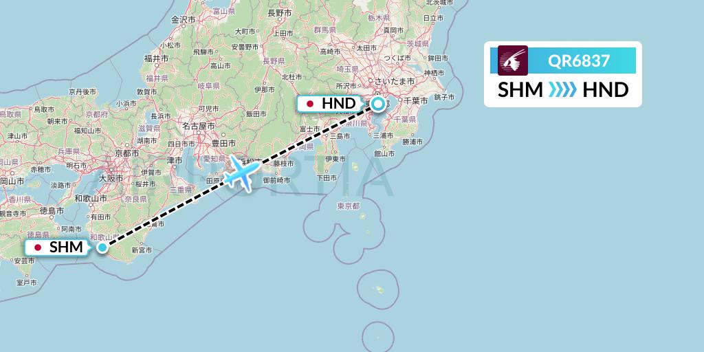 QR6837 Qatar Airways Flight Map: Nanki Shirahama to Tokyo