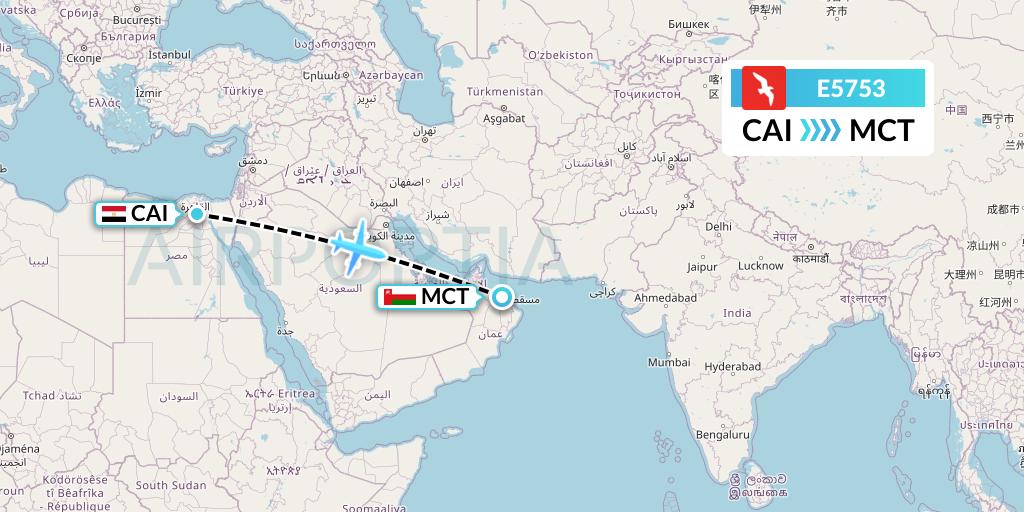 E5753 Air Arabia Egypt Flight Map: Cairo to Muscat