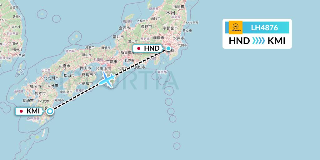 LH4876 Lufthansa Flight Map: Tokyo to Miyazaki