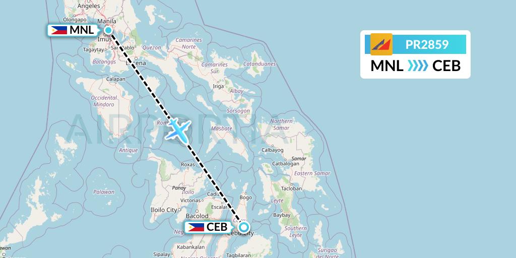 PR2859 Philippine Airlines Flight Map: Manila to Cebu