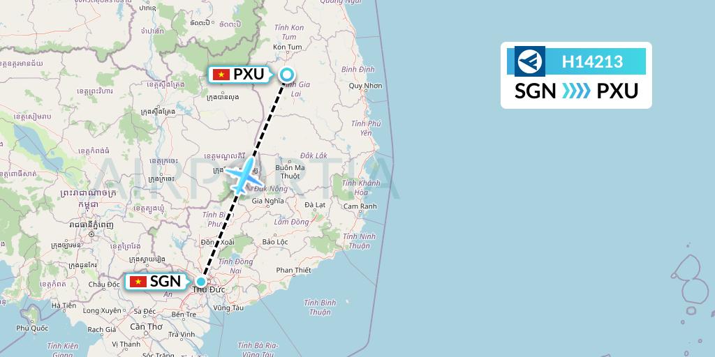 H14213 Hahn Air Systems Flight Map: Ho Chi Minh City to Pleiku