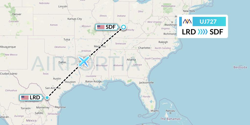 UJ727 AlMasria Universal Airlines Flight Map: Laredo to Louisville